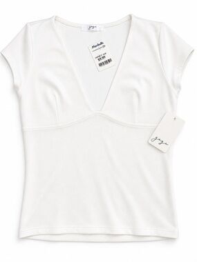 gaze White V-Neck Short Sleeve Fitted Top